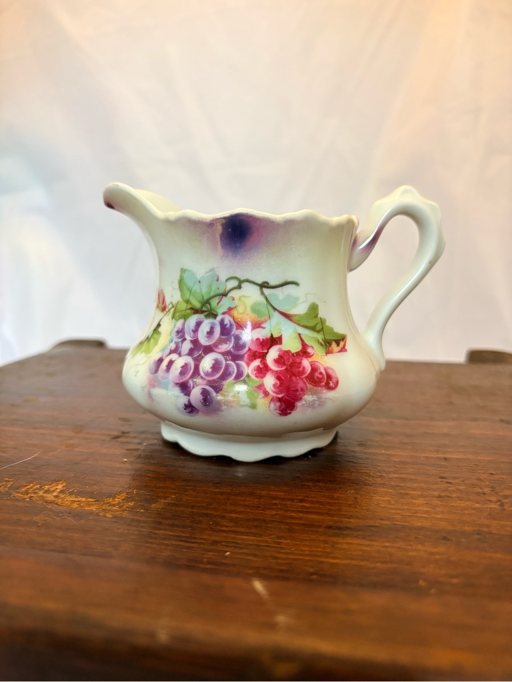 Porcelain German Made Grape Motif Creamer - White with Purple and Pink Accents